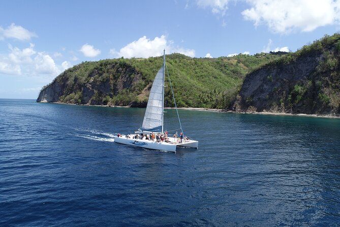 Rodney Bay to Soufriere Catamaran Transfer - Pigeon Island appears on the right